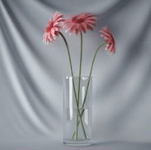 Red Flowers in Glass Pot
