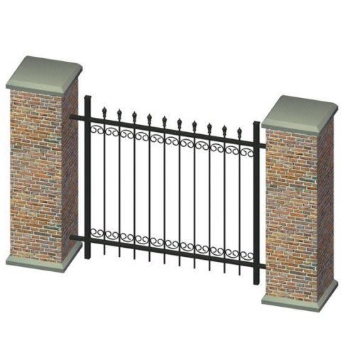Wrought Iron Fence With Brick V1