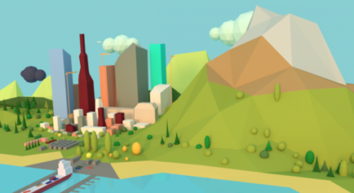 Low-poly Town Scene