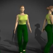 Woman Green Dress In Walking Pose | Characters