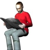 Red Shirt Man Sitting Reading Newspaper Characters