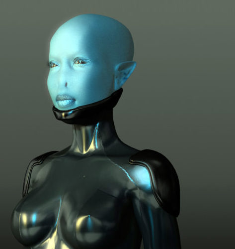 Blue Alien Robotic Girl Character