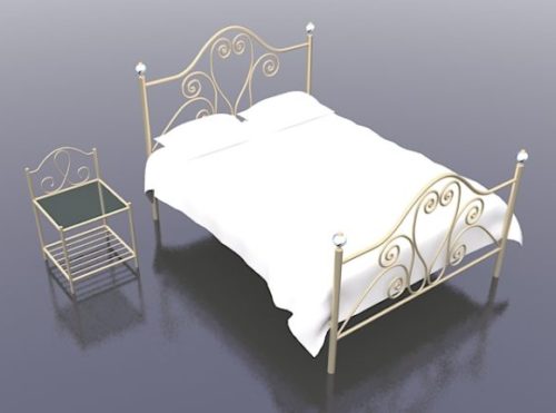 Metal Bed Furniture With Nightstand