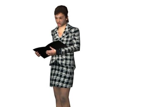Businesswoman Looking At Folder Characters