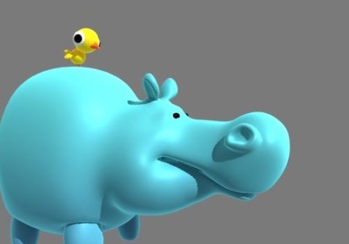 Hippo Cartoon Character Rigged