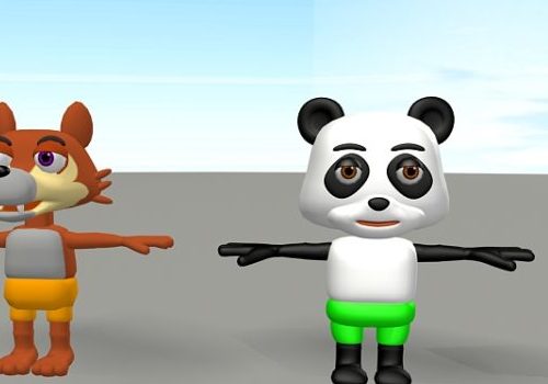 Wolf And Panda Cartoon Character