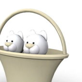 Baby Cats In Basket Cartoon Style | Animals