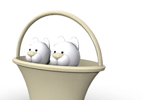 Baby Cats In Basket Cartoon Style | Animals
