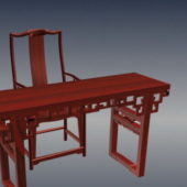 Chinese Red Antique Table With Chair Furniture