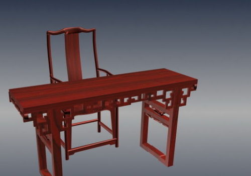 Chinese Red Antique Table With Chair Furniture