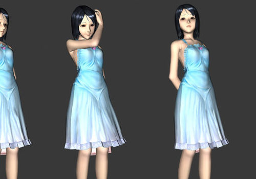 Cute Character Girl Animated Rigged