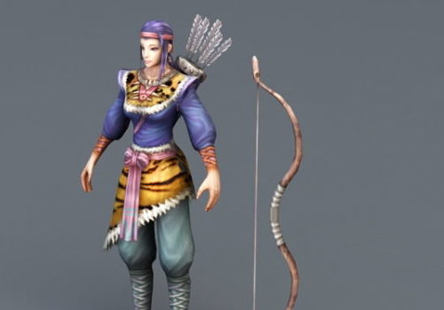 Female Medieval Archer Hunter Character 3D Model - .Max - 123Free3DModels