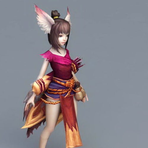 Character Fox Anime Girl Archer Free 3D Model - .Max, .Obj
