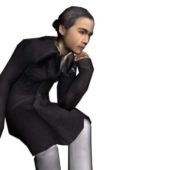 Girl In Black Suit Sitting Thinking Characters