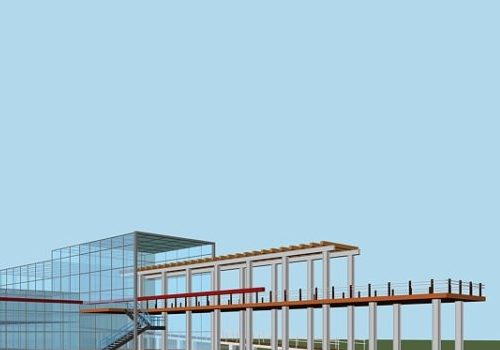 Glass Facade Building With Walkway