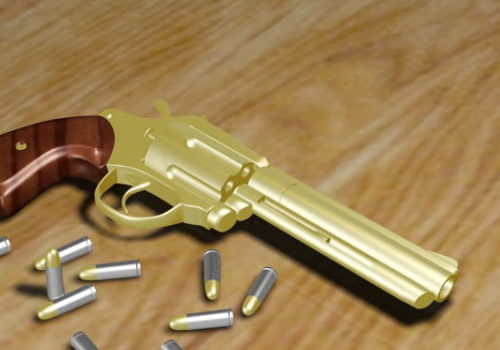 Weapon Golden Revolver Gun And Bullets