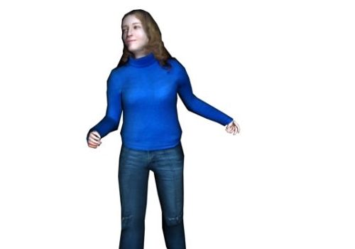 Blue Shirt Woman Walking Characters