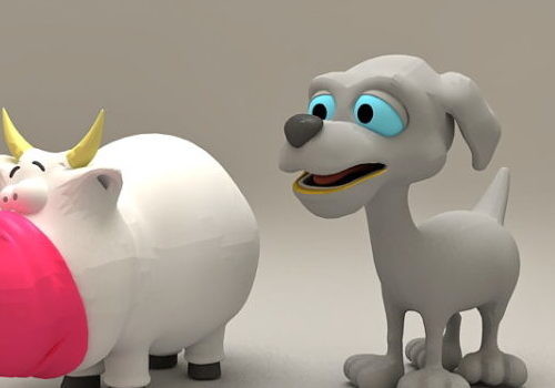 Dog Cartoon With Hippo Lowpoly | Animals