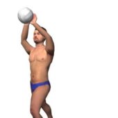 Man Character Playing Beach Volleyball Characters