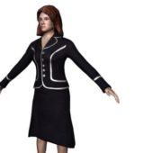 Office Lady Black Suit Standing With T-pose Characters