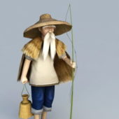 Old Asian Fisherman Character