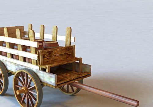 Old Ancient Wooden Barrel Cart