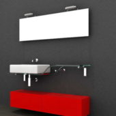Red Color Bathroom Vanity With Glass