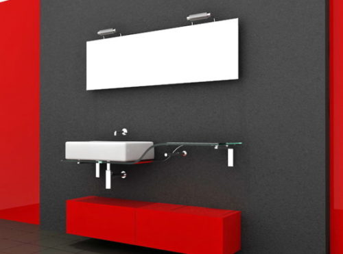 Red Color Bathroom Vanity With Glass