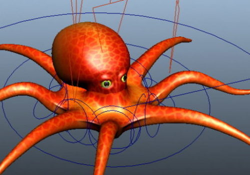 Red Octopus Animal Rigged