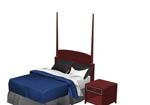 Furniture Retro Bed With Nightstand