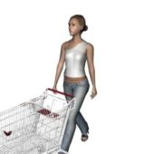 Woman Walking With Shopping Cart Characters
