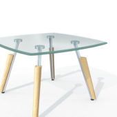 Square Glass Table Wood Leg Furniture