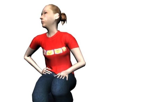Red Shirt Sitting Woman Characters