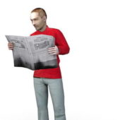 Character Standing Man Reading Newspaper