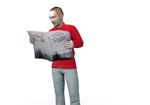 Character Standing Man Reading Newspaper