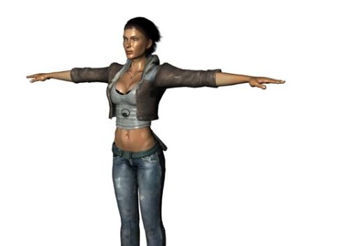 Tough Woman Cop Standing T-pose Human Characters