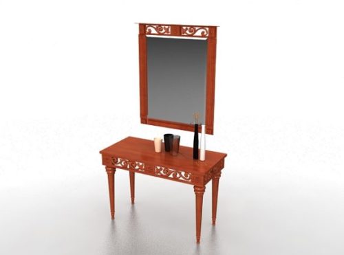 Vintage Red Vanity Desk With Mirror