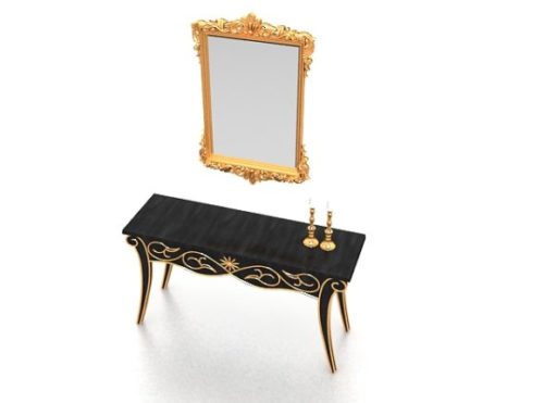 Vintage Vanity Table Black With Mirror
