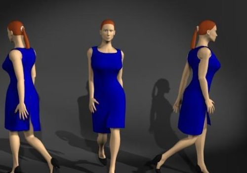 Business Woman In Blue Dress Walking | Characters