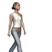 Walking Young Woman In Jean Fashion Characters