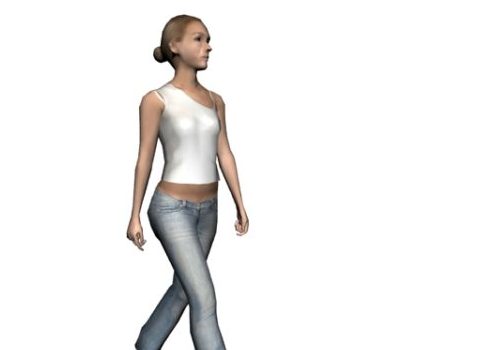 Walking Young Woman In Jean Fashion Characters