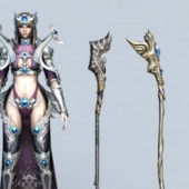 Warrior Girl Mage Character With Staffs