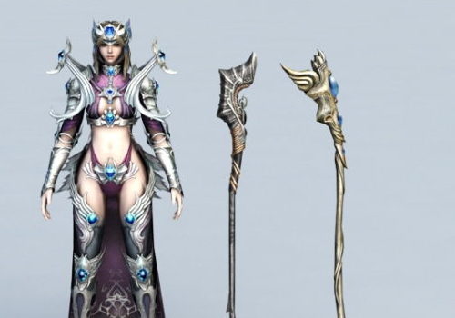 Warrior Girl Mage Character With Staffs