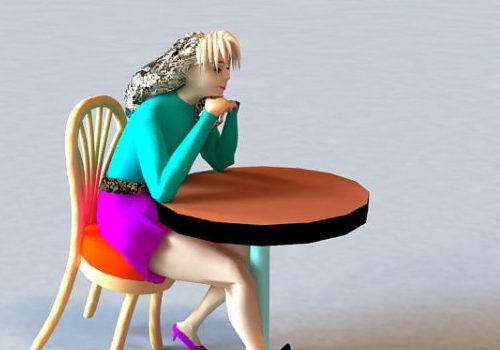 Woman Character Sitting At Table