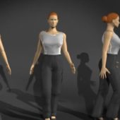 Woman Grey Dress In Walking Pose | Characters