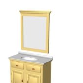 Antique Yellow Paint Bathroom Cabinet