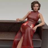 Young Lady Sitting Sofa Character