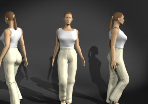 Young Woman Walking Pose In White Shirt | Characters