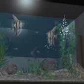 Fish In Aquarium With Mini Landscape