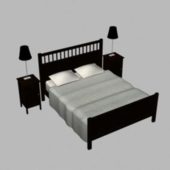 Black Wood Bed With Nightstand And Lamp